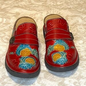 Floral Red Leather Women's Shoes